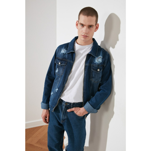 Trendyol Indigo Men's Zip Destroy Denim Jacket