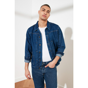 Trendyol Navy Blue Men's Regular Fit Ribbed Denim Jacket