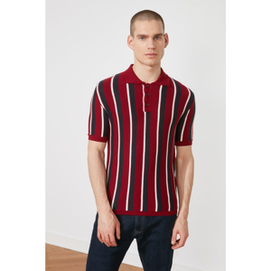 Trendyol Burgundy Men's Striped Knitwear Polo Neck T-shirt