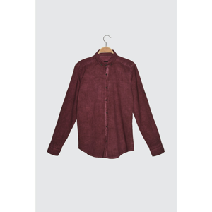 Trendyol Burgundy Men's Button Collar Oil Wash Slim Fit Shirt