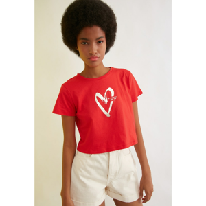 Trendyol Red Printed Crop Knitted T-Shirt