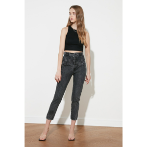 Trendyol Anthracite Front Buttoned Waist Detail High Waist Mom Jeans