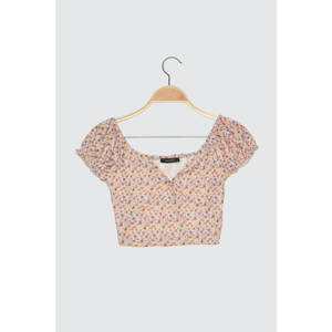Trendyol Multicolored Floral Patterned Crop Knitted Blouse