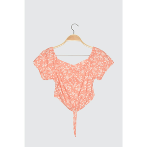 Trendyol Salmon Petit Floral Patterned Crop Knitted Blouse