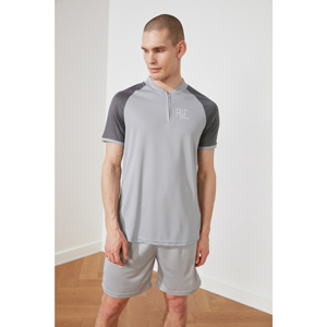 Trendyol Grey Men's Regular Fit Zip Short Sleeve T-Shirt