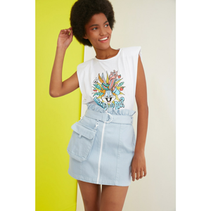 Trendyol Mini Denim Skirt WITH Light Blue Belt and Mini Bag