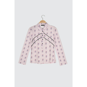 Trendyol Lilac Printed Shirt Collar Knitted Blouse
