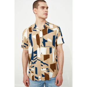 Trendyol Light Brown Men's Regular Fit Apaş Collar Geometric Shirt