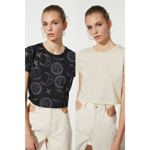 Trendyol Beige-Multicolor 2 Pack Crop Knitted T-Shirt