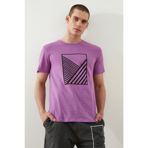 Trendyol Purple Male Slim Fit Printed Short Sleeve T-Shirt