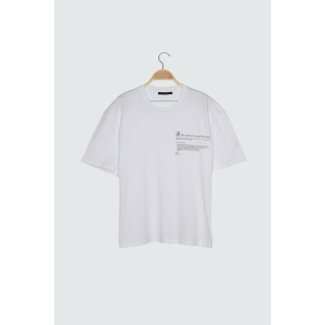 Trendyol White Men's Oversize Fit 100% Organic Cotton Crew Neck Short Sleeve Printed T-Shirt