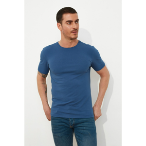 Trendyol Indigo Basic Male Lycra Slim Fit Bike Collar Short Sleeve T-Shirt