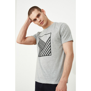 Trendyol Grey Men's Printed Short Sleeve Slim Fit T-Shirt