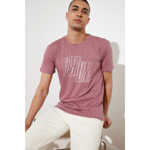 Trendyol Open Burgundy Men's Printed Short Sleeve T-Shirt