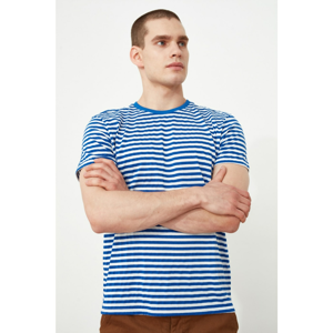 Trendyol Blue Men's Regular Fit Bike Collar Short Sleeve Printed T-Shirt