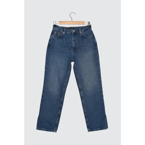 Trendyol High Waist Petit Straight Jeans WITH Blue Slits