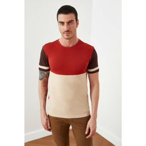 Trendyol Cinnamon Men Slim Fit Short Sleeve Panel T-Shirt