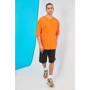 Trendyol Orange Men's Oversize/Wide Cut Crew Neck Space Printed 100% Cotton T-Shirt