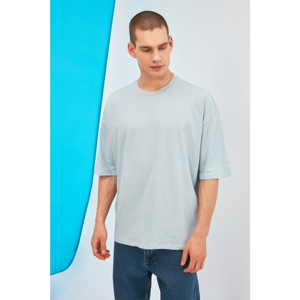 Trendyol Blue Men's Oversize Back Printed Crew Neck T-Shirt