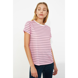 Trendyol Pink Striped Basic Knitted T-Shirt