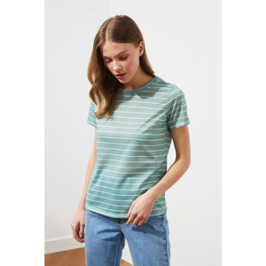 Trendyol Mint Striped Basic Knitted T-Shirt