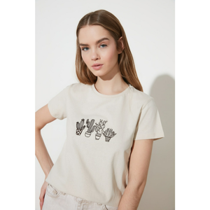 Trendyol Stone Embroidered Basic Knitted T-Shirt