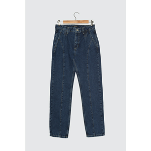 Trendyol Blue Stitch Detail High Waist 100% Organic Cotton Narrow Straight Jeans