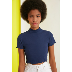 Trendyol Navy Blue Ribbed Crop Knitted Blouse