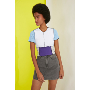 Trendyol Multicolor Color Block Wick Crop Knitted Blouse