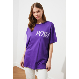 Trendyol Purple Boyfriend Printed Knitted T-Shirt