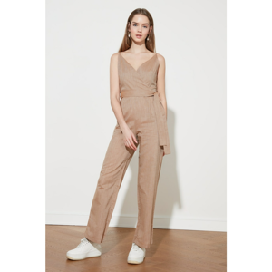 Trendyol Camel Belt Cruise Collar Jumpsuit