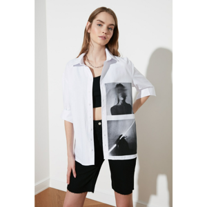 Trendyol White Printed Oversize Shirt