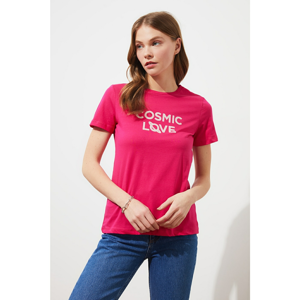 Trendyol Fuchsia Basic Printed Knitted T-Shirt
