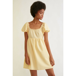 Trendyol Yellow Sleeve Ruffle Striped Dress