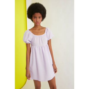 Trendyol Lilac Sleeve Ruffle Striped Dress
