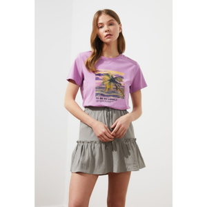 Trendyol Lilac Printed Basic Knitted T-Shirt