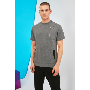 Trendyol Anthracite Men's Short Sleeves Regular Fit Zip Detail Sweatshirt