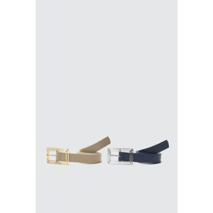Trendyol Navy Blue-Beige 2 Pack Leather Looking Metal Buckle Belt