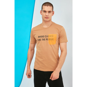 Trendyol Camel Men Slim Fit Bike Collar Short Sleeve Printed T-Shirt