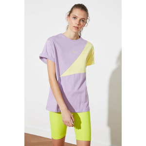 Trendyol Lila Color Block and Embroidered Boyfriend Sports T-Shirt