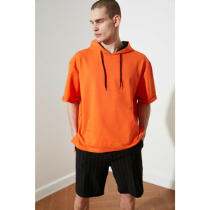 Trendyol Orange Men's Oversize Fit Hooded Short Sleeve Sweatshirt