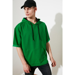 Trendyol Green Men's Oversize Fit Hooded Short Sleeve Sweatshirt
