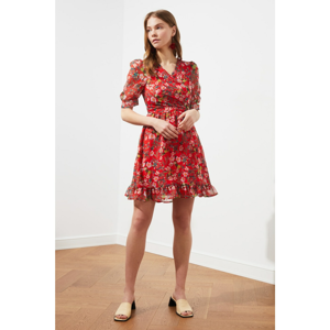Trendyol Red Cruise Collar Patterned Dress