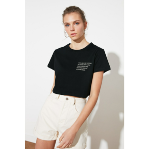 Trendyol Black Printed Crop Knitted T-Shirt