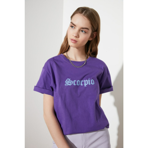 Trendyol Purple Scorpion Printed Boyfriend Knitted T-Shirt