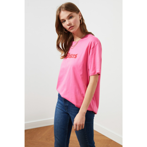 Trendyol Pink Pisces Printed Boyfriend Knitted T-Shirt