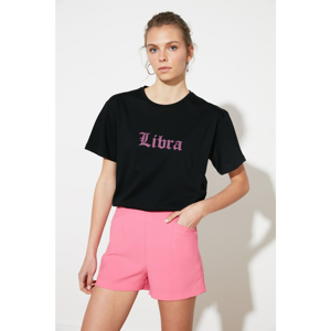 Trendyol Black Libra Printed Boyfriend Knitted T-Shirt