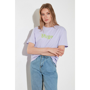 Trendyol Lila Virgo Printed Boyfriend Knitted T-Shirt