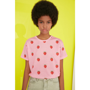 Trendyol Pink Printed Semifitted Knitted T-Shirt