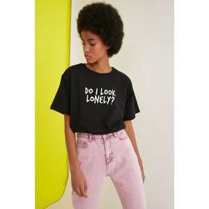 Trendyol Black Printed Boyfriend Knitted T-Shirt